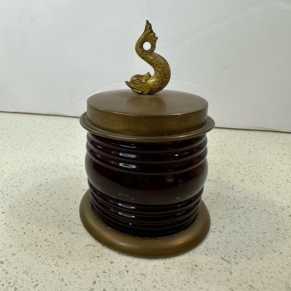 1940s Art Deco Chase Brass Brigantine Cigarette Server / Jar by Helen Dennis